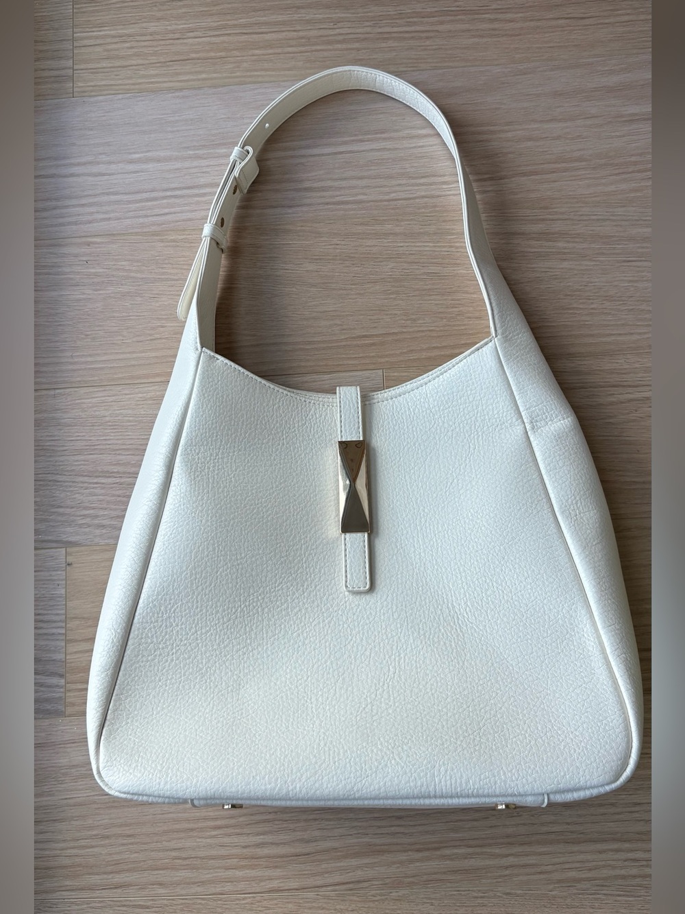 White Shoulder Bag with Gold Accent